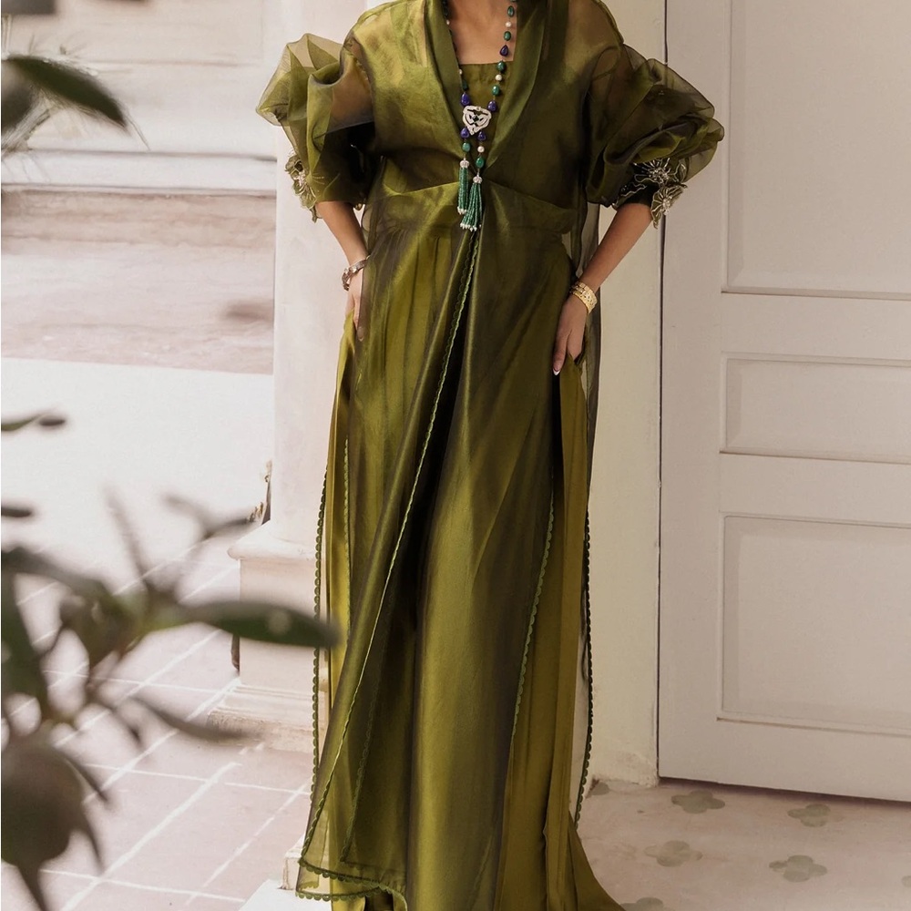 Elegant Olive Green Sheer shalwar kameez